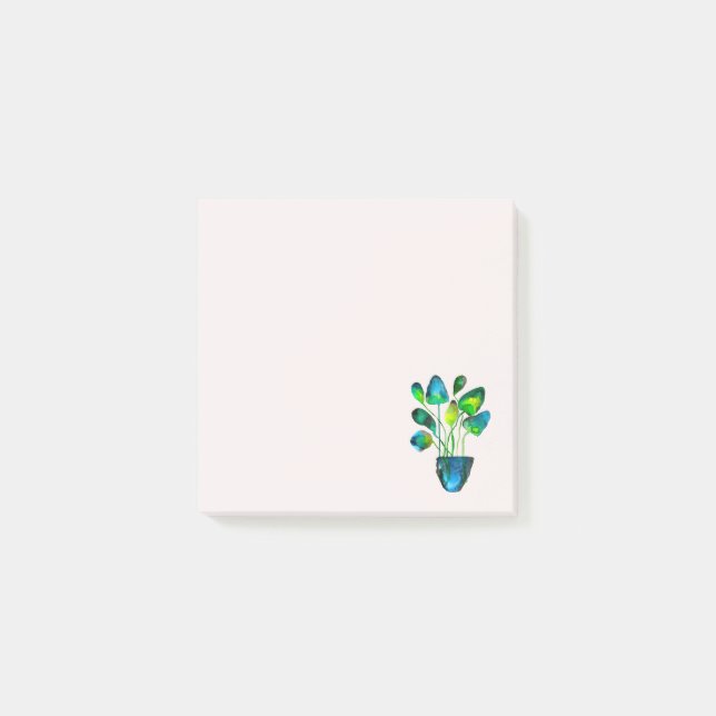 Post-it® Aquarelle plante art vert et bleu abstrait (Devant)