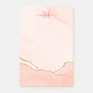 Post-it® Aquarelle rose chic et monogramme or Faux