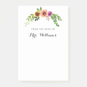 Post-it® Aquarelle rose Floral Enseignant Post-it Note