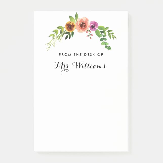 Post-it® Aquarelle rose Floral Enseignant Post-it Note (Devant)