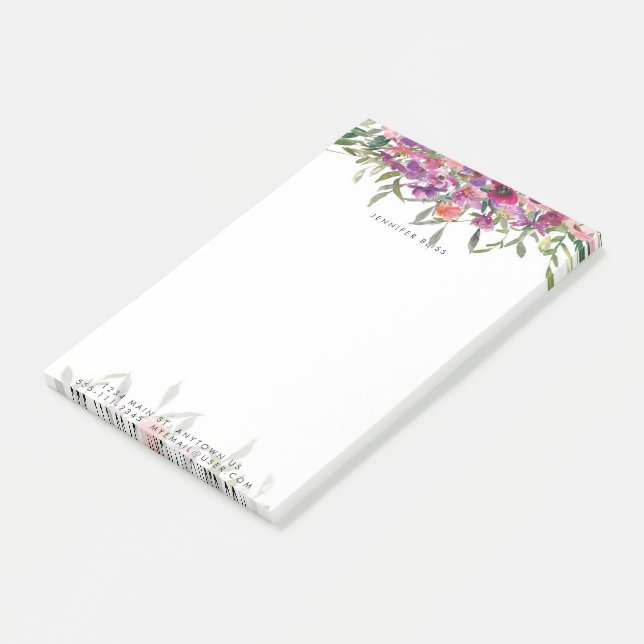 Post-it® Aquarelle rose floral personnalisé (Incliné)