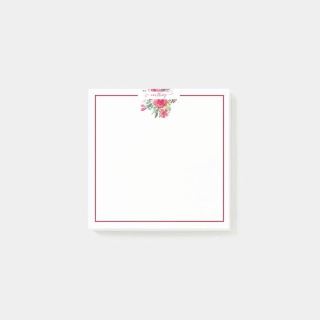 Post-it® Aquarelle rose floral personnalisé (Devant)