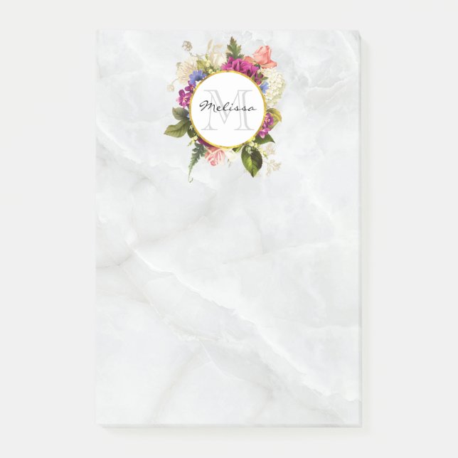 Post-it® Aquarelle rose moderne Bouquet floral Monogramme (Devant)