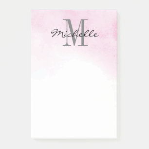 Post-it® Aquarelle rose monogramme personnalisée Min mode