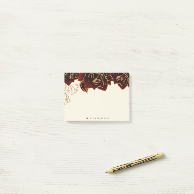 Post-it® Aquarelle Rose or Bourgogne Monogramme (Sur un bureau)