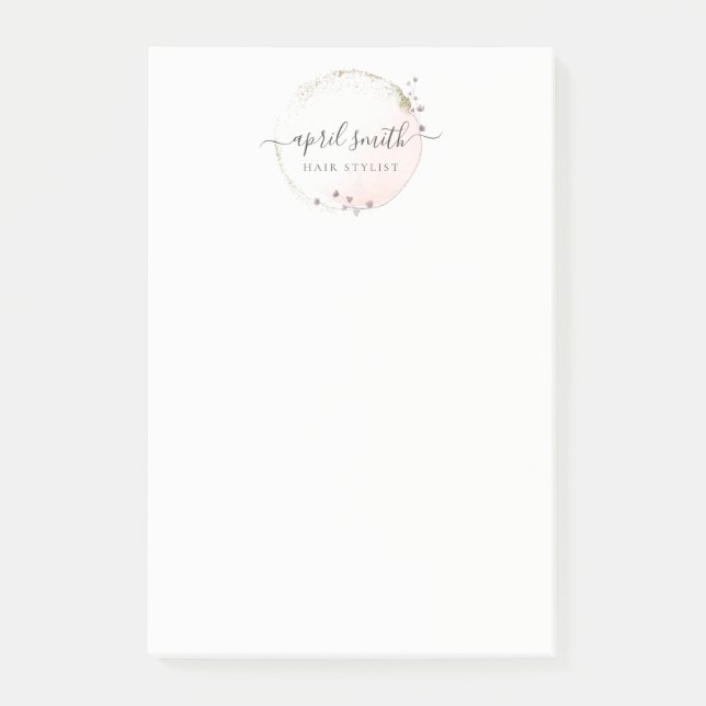 Post-it® Aquarelle rose pâle Or Cercle Floral (Devant)
