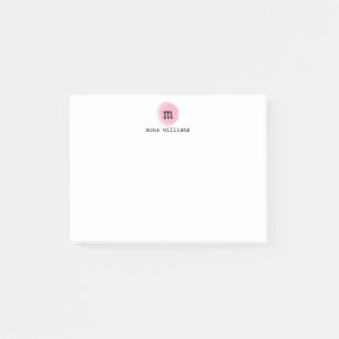 Post-it® Aquarelle rose-rose-fusée Cercle Monogramme noir