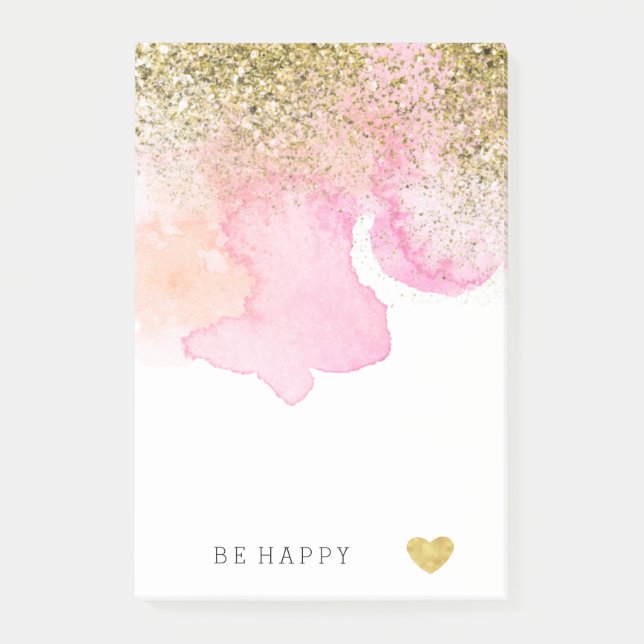 Post-it® Aquarelle rose rose Parties scintillant Gold Faux (Devant)