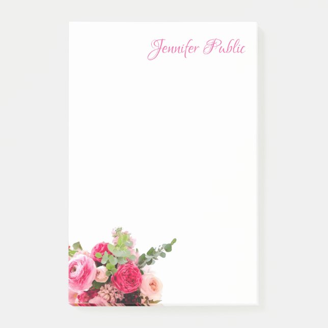 Post-it® Aquarelle rose rouge Roses main Script Texte Flora (Devant)