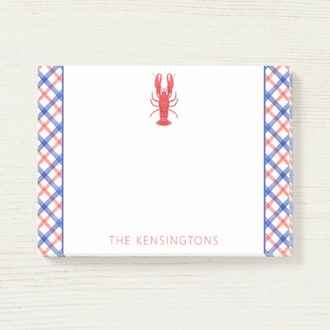 Post-it® Aquarelle Rouge & Bleu Plaid Homard Personnalisé (Créateur téléchargé)