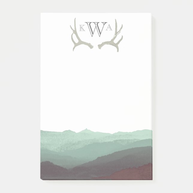 Post-it® Aquarelle Rustique Mountain & Antler | Monogramme  (Devant)