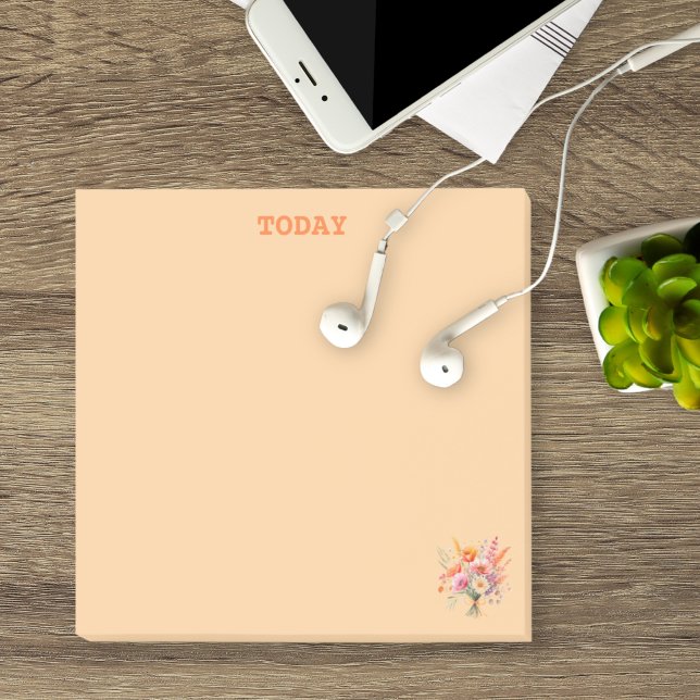 Post-it® Aquarelle simple Floral clair orange personnalisé (Pretty wildflowers customizable text Post It notes feature orange and pink details. )