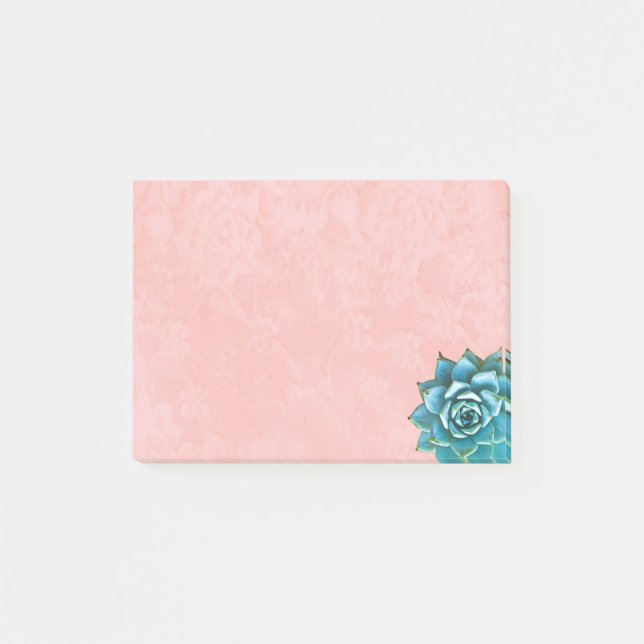 Post-it® Aquarelle Succulente sur dentelle rose pâle (Devant)