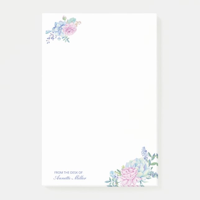 Post-it® Aquarelle Succulents Floral Personnel (Devant)