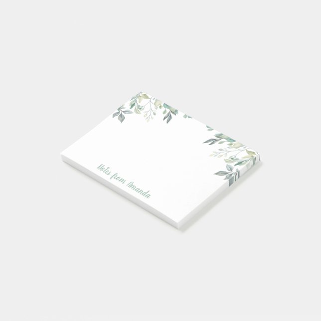 Post-it® Aquarelle verte Feuille Eucalyptus Notes post-it (Incliné)