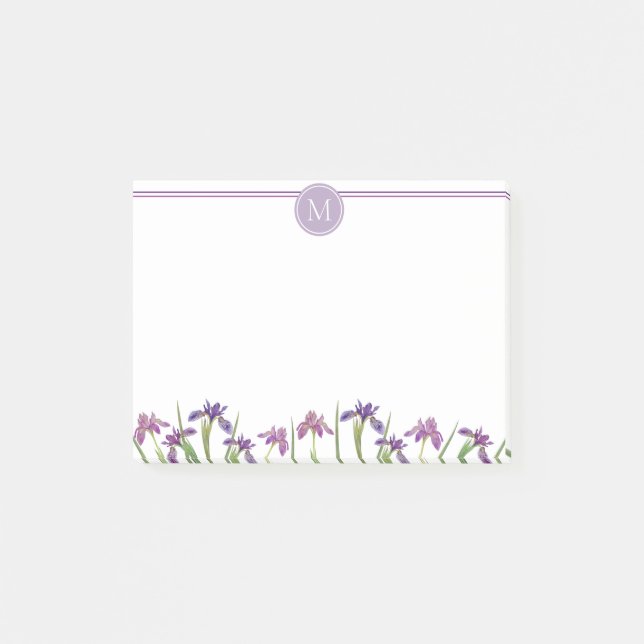 Post-it® Aquarelle violette Iris 4" x 3" Monogramme botaniq (Devant)