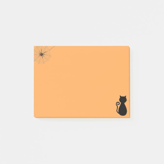 Post-it® Araignée d'Halloween et chat noir sur orange (Devant)
