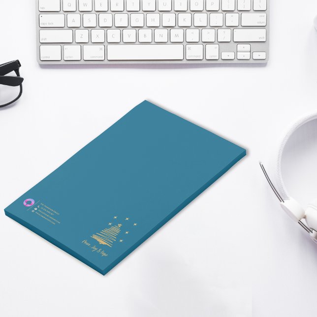 Post-it® Arbre d'or de Noël Paix Joie Hope Turquoise Entrep (Christmas Gold Tree Peace Joy Hope Teal Corporate Post-it Notes)