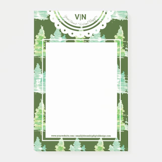 Post-it® Arbres à l'eau de Noël à la main Nom initial (Devant)