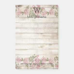Post-it® Arrière - plan en bois monogramme personnalisé