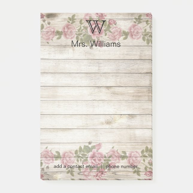 Post-it® Arrière - plan en bois monogramme personnalisé (Devant)