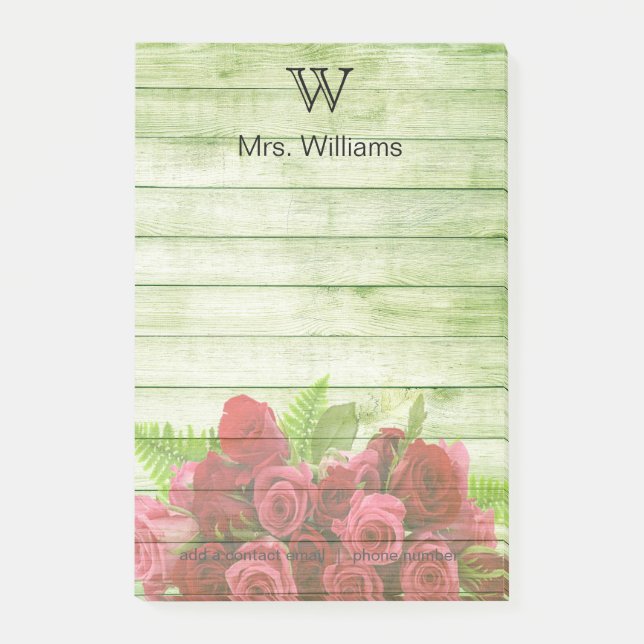 Post-it® Arrière - plan en bois vert monogramme personnalis (Devant)