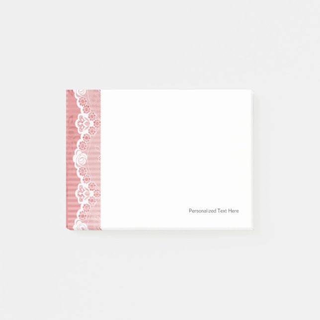 Post-it® arrière - plan rose et blanc avec dentelle noire (Devant)