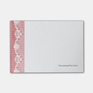 Post-it® arrière - plan rose et blanc avec dentelle noire