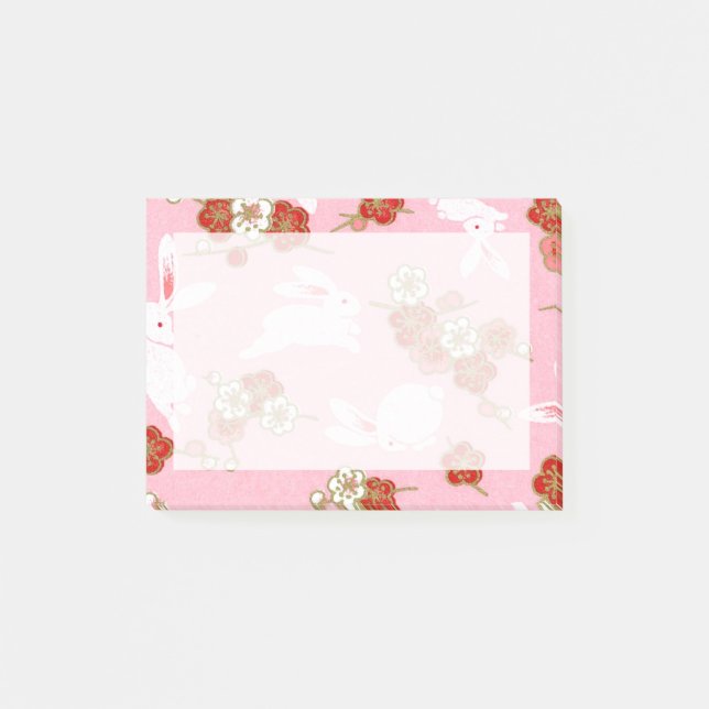 Post-it® Art japonais : Sakuras et lapins roses (Devant)