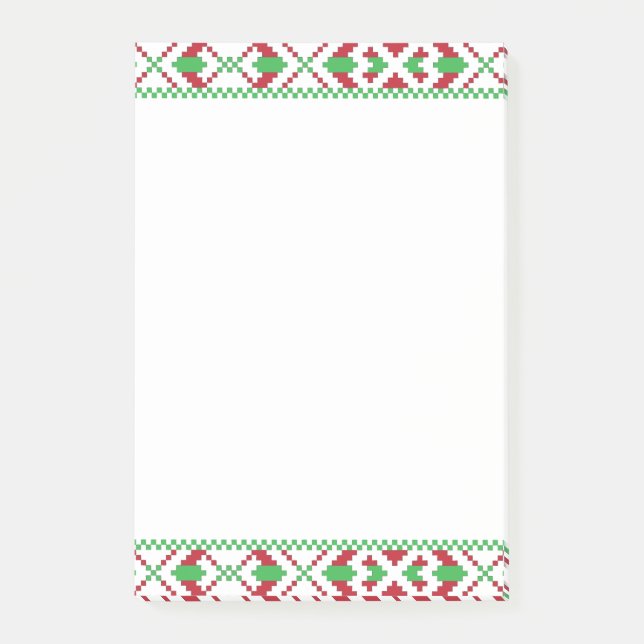 Post-it® Art populaire ethnique letton vert et rouge tribal (Devant)