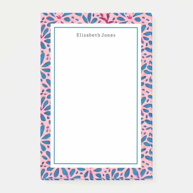 Post-it® Art populaire rose et bleu floral (Devant)
