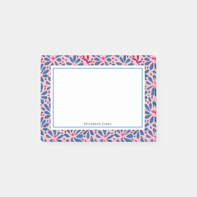 Post-it® Art populaire rose et bleu Floral Post-it Notes (Devant)