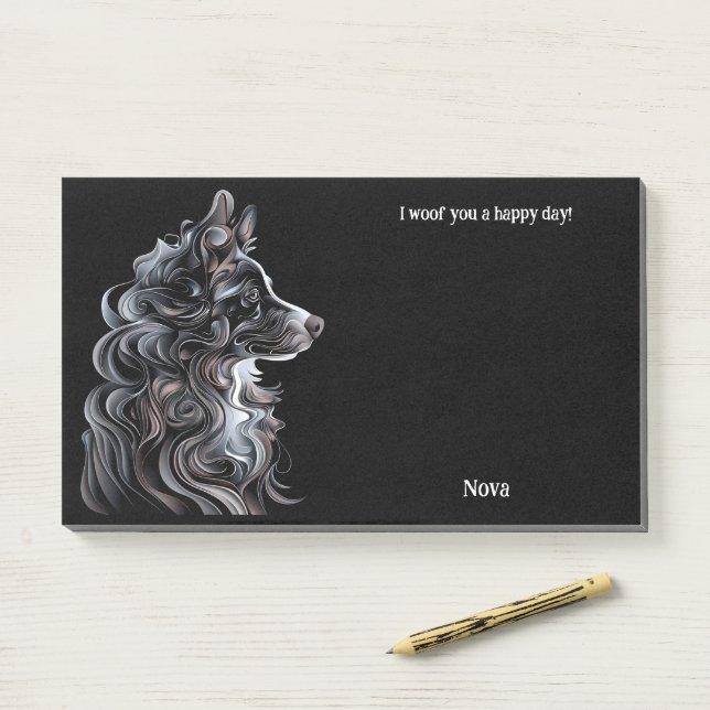 Post-it® Australian Shepherd Art Abstrait Nom du chien (Sur un bureau)