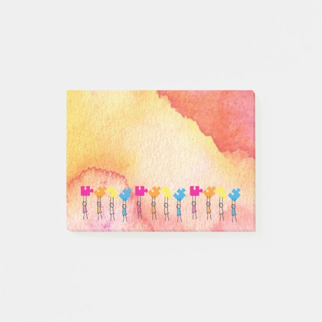 Post-it® Autisme aquarelle Puzzle Pièces Bâton Enfants Dess (Devant)
