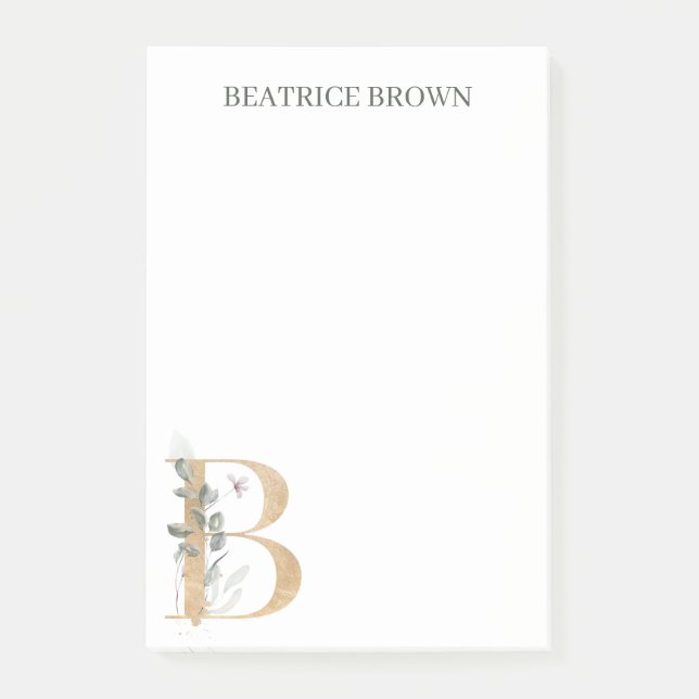 Post-it® B Monogramme Floral Notes post-it personnalisées (Devant)