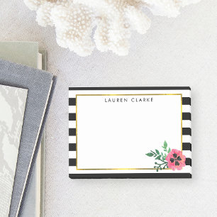 Post-it® Baguette noire et Notes florale rose