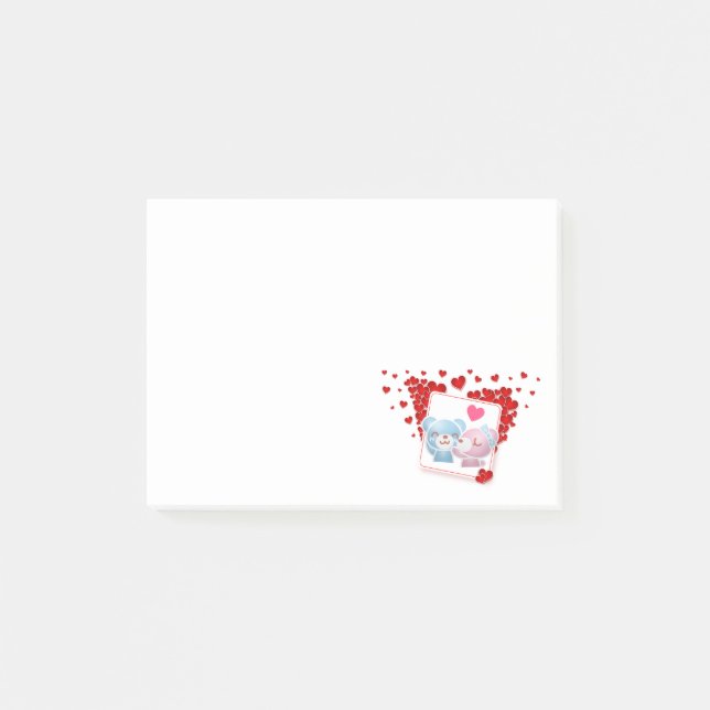 Post-it® Baisers avec coeur d'amour rouge tout autour (Devant)