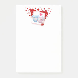 Post-it® Baisers avec coeur d'amour rouge tout autour