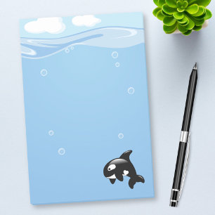Post-it® Baleine mignonne d'orque dans l'océan bleu-clair