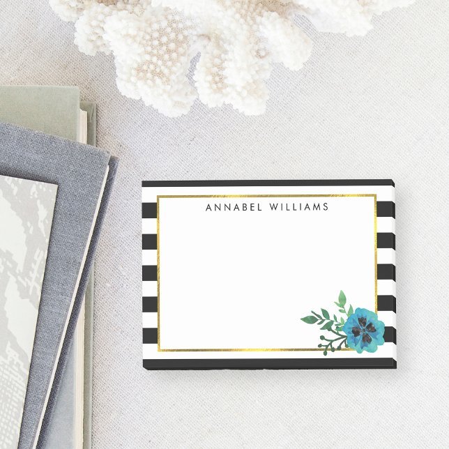 Post-it® Bande noire et Flore Bleue Personnalisée (Créateur téléchargé)