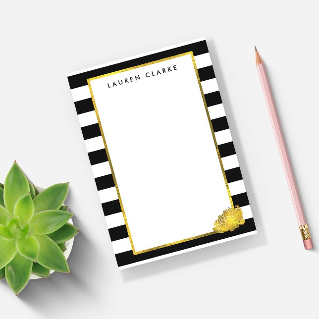 Post-it® Bande noire et pivoine d'or (Créateur téléchargé)