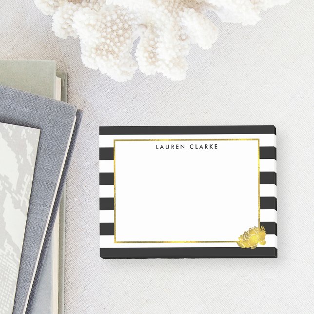 Post-it® Bande noire et pivoine d'or de Faux (Créateur téléchargé)