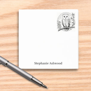 Post-it® Barn Owl Bird Picture Black & White Line Art