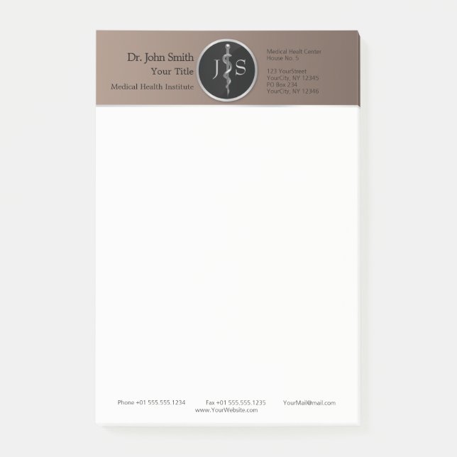 Post-it® Barre d'Asclepius Médicale Argent Noble Classy (Devant)