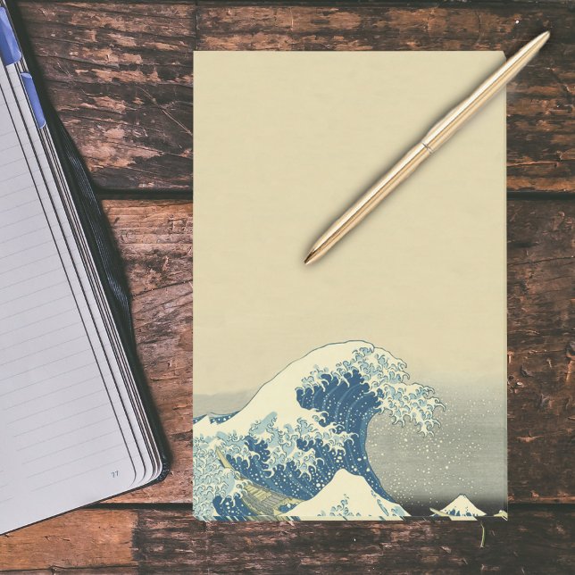 Post-it® Bateau de mer des vagues vintages (Big Blue wave with whitecaps small boats in ocean on tan large post it notes.)