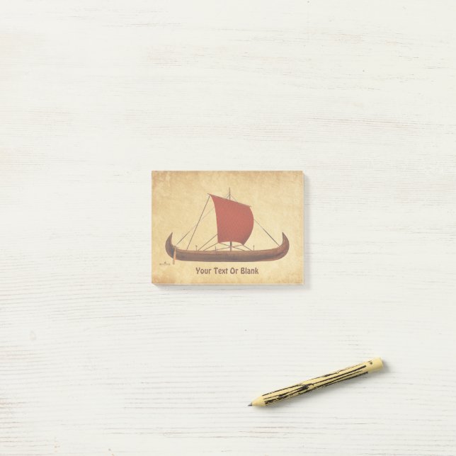 Post-it® Bateau viking à voile rouge II (Sur un bureau)