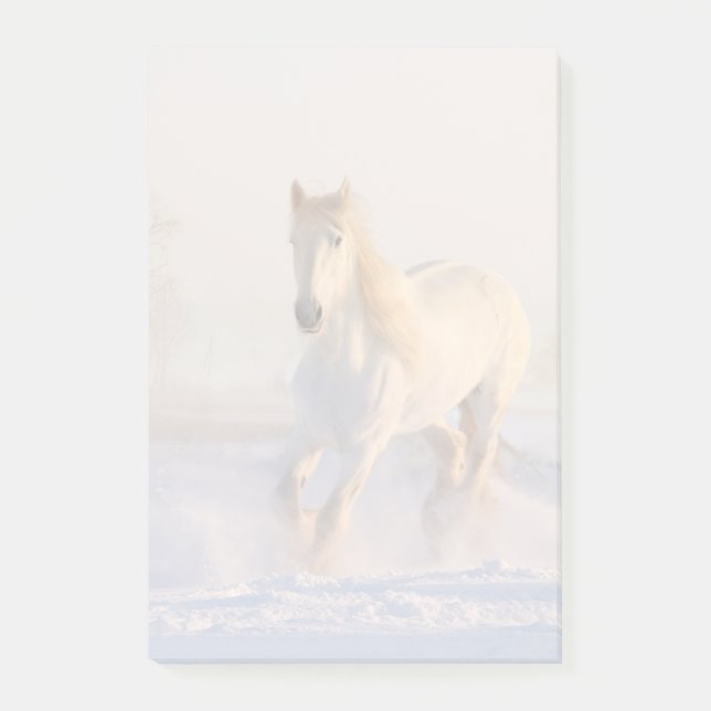 Post-it® Beau Cheval Blanc Galloping dans la neige (Devant)
