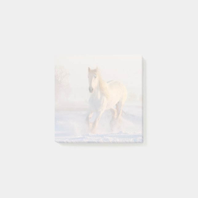 Post-it® Beau Cheval Blanc Galloping dans la neige (Devant)