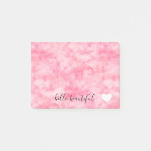 Post-it® Beau coeur rose d'aquarelle bonjour