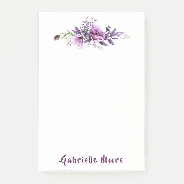 Post-it® Beaux Coquelicots Violets Nom Inscrit (Devant)